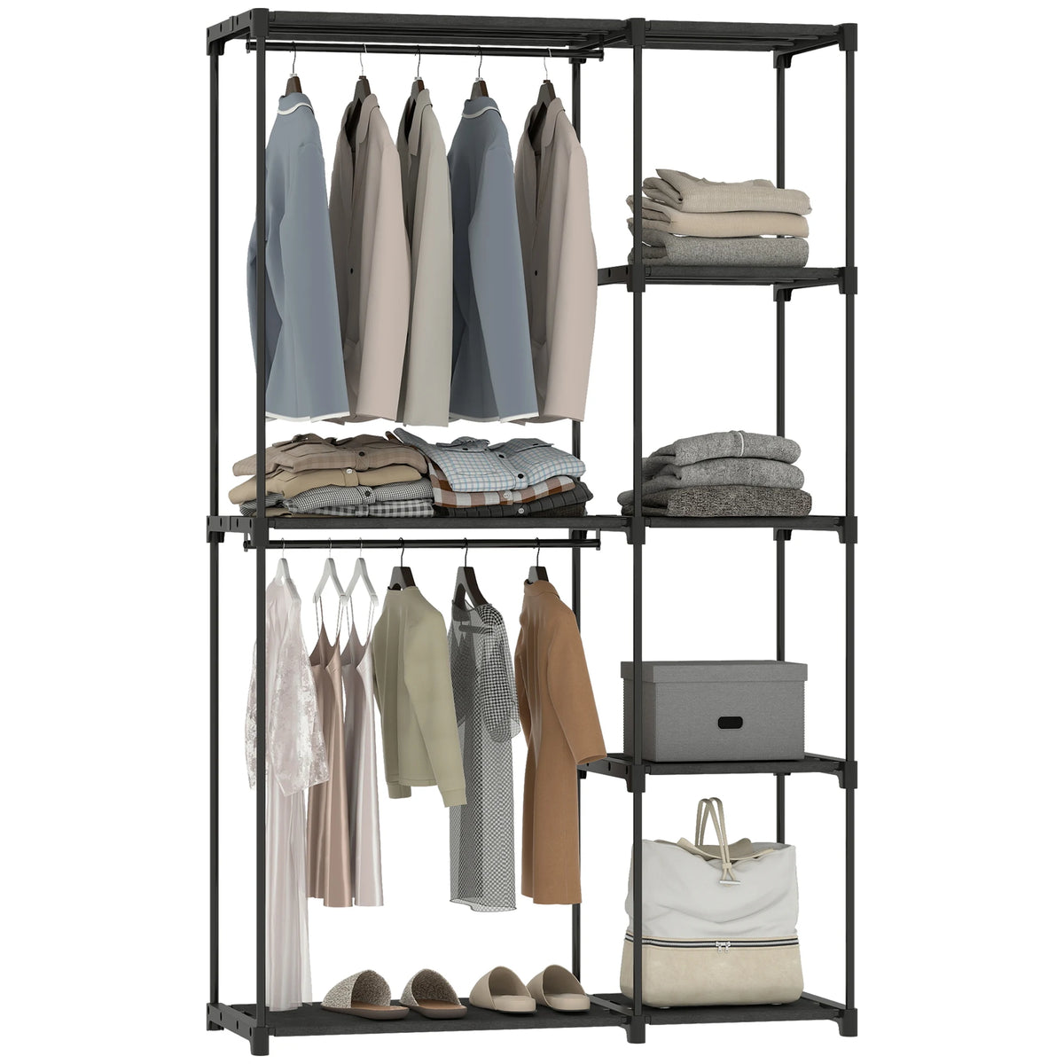 HOMCOM Storage wardrobe, fabric wardrobe, bedroom cupboard, clothes wardrobe with hanging rod and shelves, for cloakroom, bedroom, dressing room, 111x43x185 cm, black