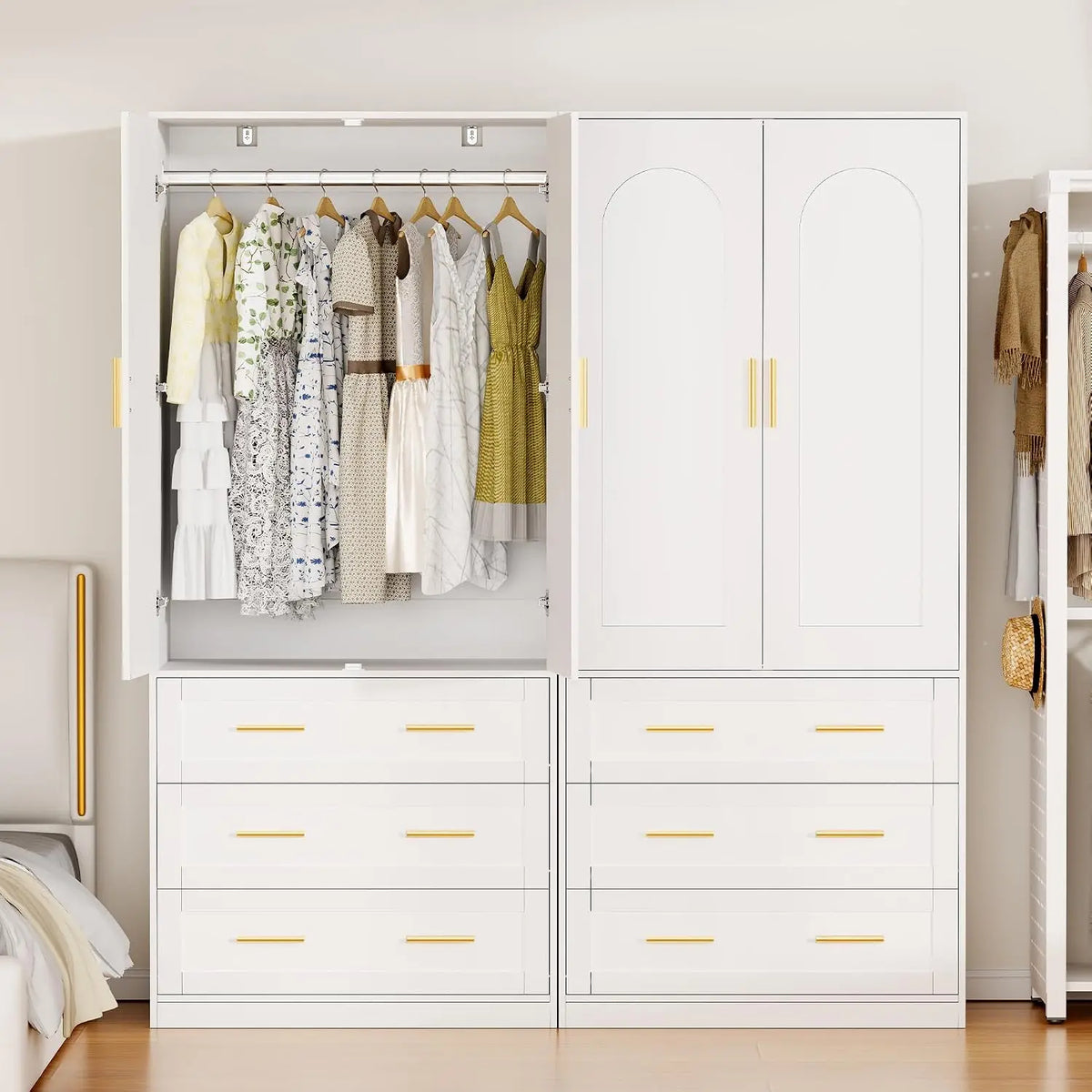 Wooden Armoire Wardrobe Closet with 3 Drawers, 71"Wardrobe Armoire | Freestanding Clothing Storage Cabinet with Hanging, Custom