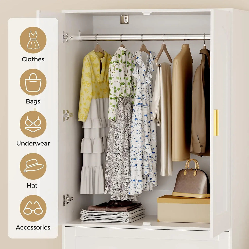 Wooden Armoire Wardrobe Closet with 3 Drawers, 71"Wardrobe Armoire | Freestanding Clothing Storage Cabinet with Hanging, Custom