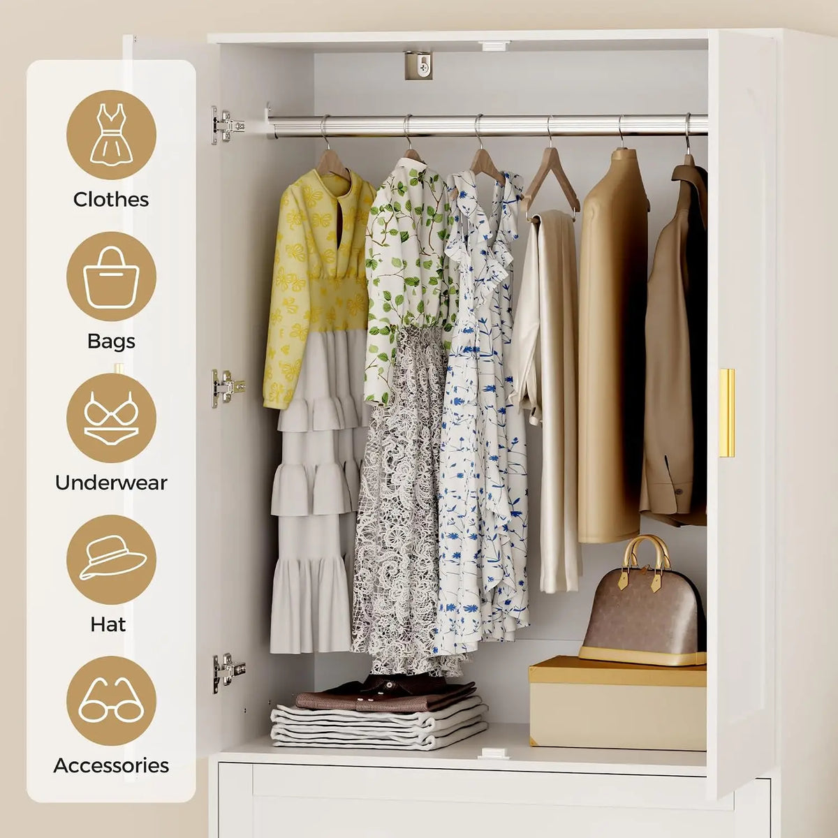 Wooden Armoire Wardrobe Closet with 3 Drawers, 71"Wardrobe Armoire | Freestanding Clothing Storage Cabinet with Hanging, Custom