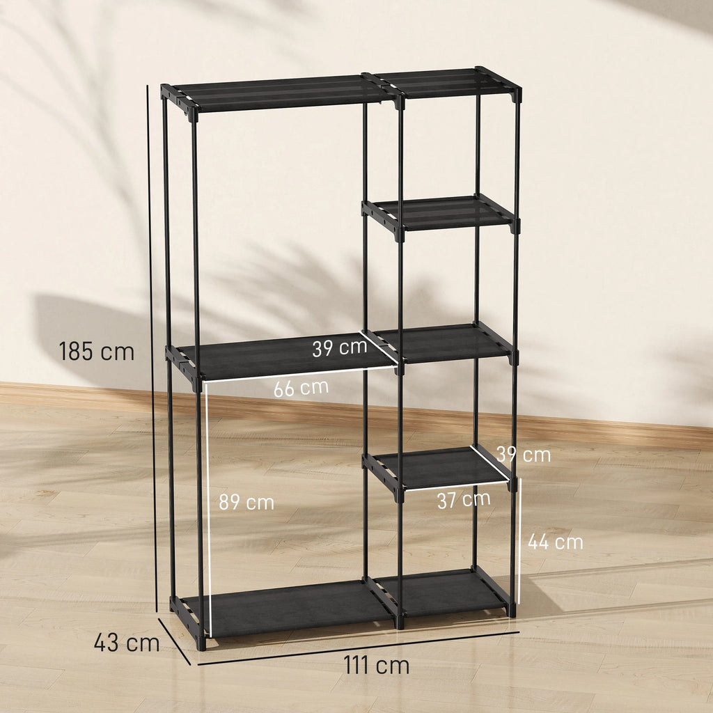 HOMCOM Storage wardrobe, fabric wardrobe, bedroom cupboard, clothes wardrobe with hanging rod and shelves, for cloakroom, bedroom, dressing room, 111x43x185 cm, black
